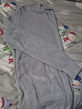 Nine West Light Gray Ribbed Knit Cardigan Sweater